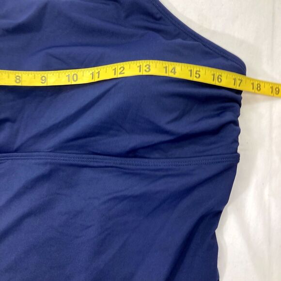 Athleta Tankini Swim Suit Top Blue Strappy Open Back Ruched Side XL Women Padded - Picture 7 of 14